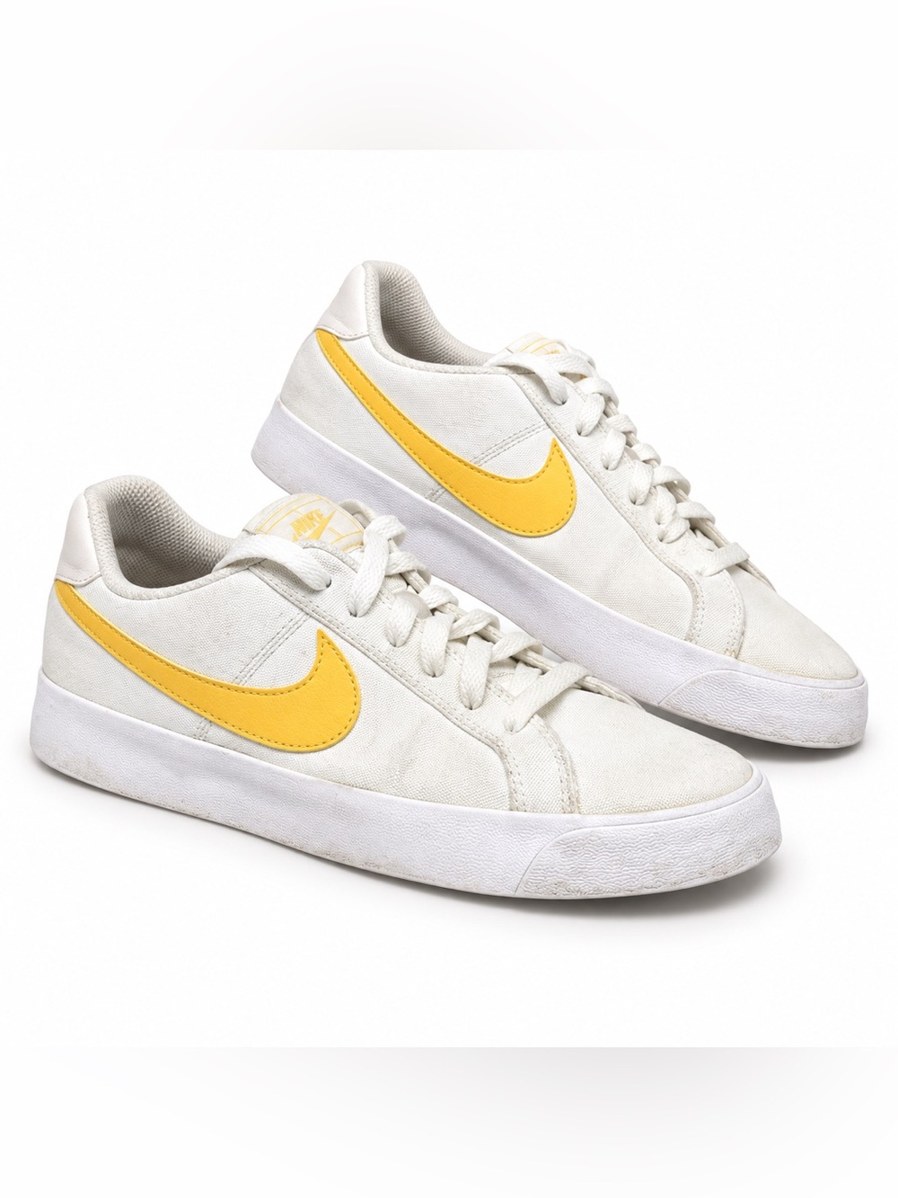 Nike Women's Low-Top Sneakers in White with Yellow Swoosh Size 8.5